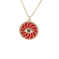 Gouden ketting met ronde rode emaille hanger, boze oog motief en witte zirkoon - Rood