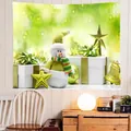Tapisserie murale de Noël festive avec un bonhomme de neige et un renne pour la décoration - 90x60cm / Bonhomme de Neige Vert (SD262)