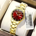 Classic men's quartz watch with gold metal band and sunburst red dial showing calendar - Roman Numeral Full Gold Red Dial (BD7133G-B03)