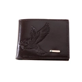 Men's dark brown PU leather bifold wallet with embossed eagle and golden metal plate - Dark Coffee
