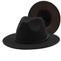 Close-up of black and brown wool fedora hat with a thin leather belt and gold buckle - M (56-58cm) / Black + Dark Coffee