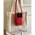 Mini sac bandoulière rouge en cuir grainé pour téléphone avec fine bandoulière - Rouge