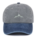 Detail of mountain embroidery on a gray and blue washed cotton baseball cap - Adjustable / Grey/Blue
