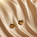 Elegant gold heart pendant necklace and earrings set on beige silk fabric background - 1. 【g226】heart-shaped Gold Earrings
