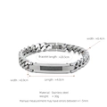 Cuban link bracelet in stainless steel with detailed dimensions and dimensions display - Silver (W-7-3)