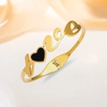 Golden titanium steel love script open bracelet with black heart accent for women - Gold-Love Black Heart Letter