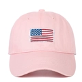 Pink cotton baseball cap with American flag embroidery on front, classic casual dad hat - Pink