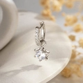 Silver star drop earrings with round zircon stones in a six-prong setting finish - White (Single Piece)