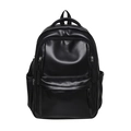 Minimalist black PU leather backpack for students with large capacity and front pocket - Large / Black