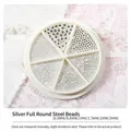 Silver steel beads set for nail art DIY in a 6-grid disk with assorted sizes - Silver Steel Beads Multi-Size