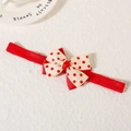 Infant red elastic headband featuring a cream polka dot layered bow accessory - Polka Dot Beige Bow
