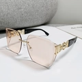 Frameless oversized sunglasses with gold hollow temples and champagne gradient lenses - Champagne