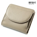 Mini portamonete beige con protezione RFID e trama in pelle martellata per donna - Grigio elefante