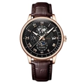 Black Dial Rose Gold Case Brown Strap