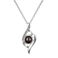 Silver projection necklace with teardrop pendant and crystal inlay on a delicate chain - Abstract Curve Silver