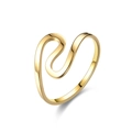 Macro shot of polished gold-plated stainless steel ring with wave S-curve fluid design - US 6 / Gold