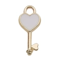 Golden heart key pendant with white enamel finish for DIY jewelry making and crafts - Heart Key 4x16mm
