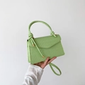 Chic mint green pleated leather small handbag with gold hardware and knotted handle - Green
