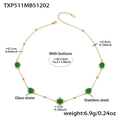 18k gold plated stainless steel necklace with green glass stone and size dimensions - Gold Necklace - Green Glass Stone
