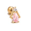 Gold-plated piercing stud with pink pear-shaped zircon and spherical screw back - EGD0929 Gold Pear Teardrop