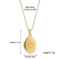 Gold oval stainless steel sunburst locket necklace with size dimensions on white background - Gold Sun