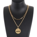 Collar de doble capa dorado con colgante Árbol de la Vida y cadena de clip moderna - Dorado