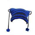 Blue and black striped knit cat ear beanie with tassels and a handmade aesthetic design - Blue Black Stripes