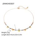 Gold stainless steel necklace with colorful beads and five gold heart charms - Colorful Heart Style (JDNW2403037)