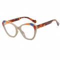 Cat eye sunglasses in beige with colorful geometric accents and tortoiseshell temples - Khaki Frame