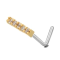 L-shaped surgical steel nose stud with gold bar and five clear zircon stone accents - Row Zirconia Style (BD00418) / Gold