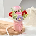 Pink cylinder flower bucket with soap roses and knitted flowers for holiday gifting - Red Rose Bucket (No Gift Bag)
