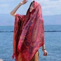 Scialle etnico con motivi paisley rosso e viola con frange per viaggi e calore - 200cm / Rosso