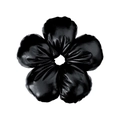 Close-up of a black five-petal flower hair scrunchie in premium shiny faux leather - 17.5cm Metallic Flower / Glossy Black