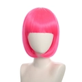 Short bob wig with bangs in vibrant neon pink synthetic hair for cosplay and costume styling - Neon Pink