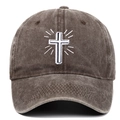 Vintage washed cotton baseball cap featuring white cross embroidery and curved brim - Adjustable / Coffee