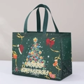 Dark green Christmas non-woven gift bag with colorful star tree and holiday motifs - Christmas Style 32