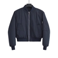 Classic dark blue bomber jacket with metallic zipper and ribbed cuffs on white background - XS / Dark Blue