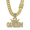 Golden hip-hop cuban link chain featuring a crown and QUEEN pendant with sparkling crystals - Pendant + 50cm Cuban Chain / Gold