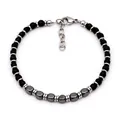 Men's beaded bracelet with faceted black stones and adjustable stainless steel clasp - Black Agate (B041)