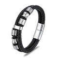Men's double-layered black woven leather bracelet with stainless steel magnetic clasp - Circumference 19cm / Silver Metal Ring Style
