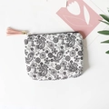 Mini portamonete vintage in tela bianca con motivo paisley e nappa in pelle rosa - Stile Etnico con Nappe / Grande / Bianco