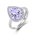 Adjustable silver ring with pear-cut purple gemstone and sparkling zircon accents - Adjustable Open / Purple Zirconia