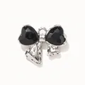 Silver alloy bow pendant with black heart crystals for DIY necklace and bracelet crafting - Black Zirconia Silver Base