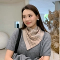 Fashionable beige and brown houndstooth knit scarf with herringbone pattern trim - Houndstooth Khaki