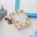 Cream polaroid album with yellow bear patterns and heart window featuring acrylic pendant - Orange Brown Bear