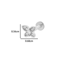 Silver butterfly flat back stud earring in stainless steel with zircon, 0.56x0.68cm - Butterfly (0155-7#) / Silver