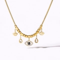 Gold plated snake chain necklace with evil eye and turquoise drop charms for women - Turquoise Evil Eye Pendant / Gold