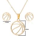 Conjunto de joyas de baloncesto doradas con collar de acero y pendientes de 11mm - Diseño de Baloncesto (073 Dorado) / Dorado