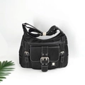 Black vintage saddle bag with multiple pockets and white contrast stitching detail - 32*11*24cm / Black