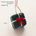 Handmade green felt Christmas gift box ornament with red bow for DIY holiday decor - No.25 3D Green Gift Bag Single